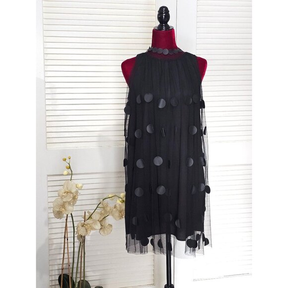 Gracia Women's Black Polka Dot Chiffon Sheer Sleeveless Mini Dress Size S  084 - Picture 3 of 12